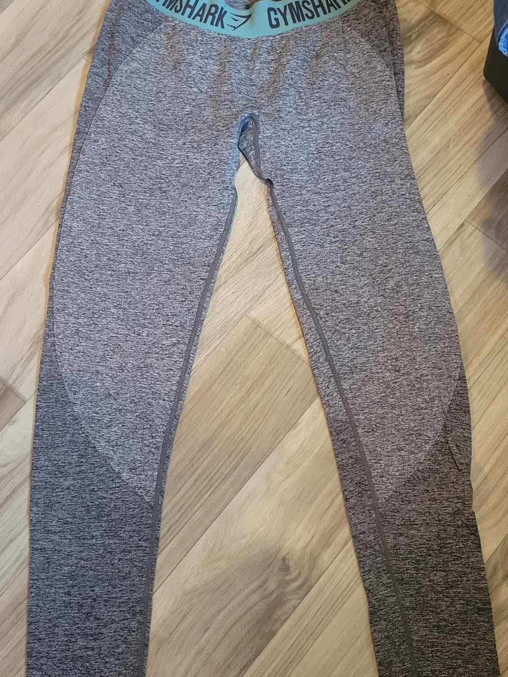 Gymshark Kids Gray Seamless Leggings with Teal Logo Waistband